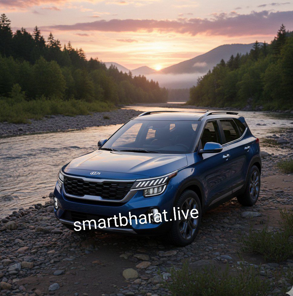 Blue kia seltos 2026 stand on river side