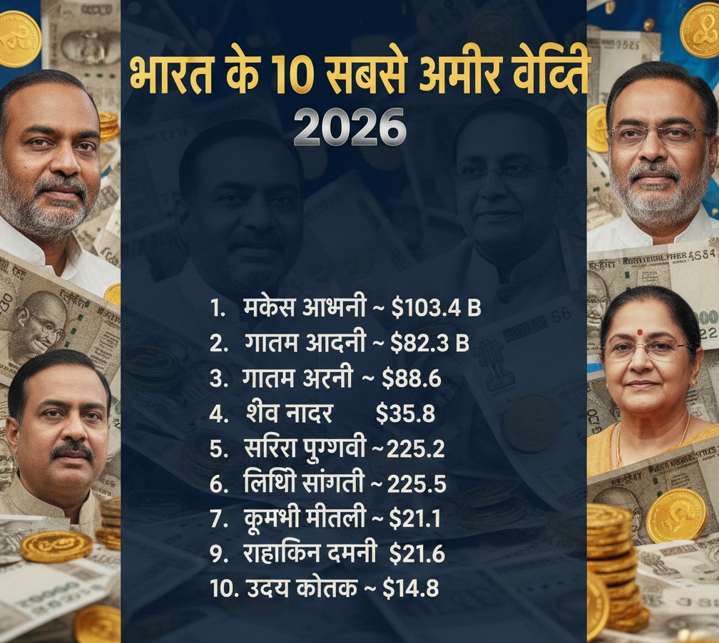 भारत के 10 सबसे अमीर व्यक्ति 2026: मुकेश अंबानी से उदय कोटक तक पूरी सूची